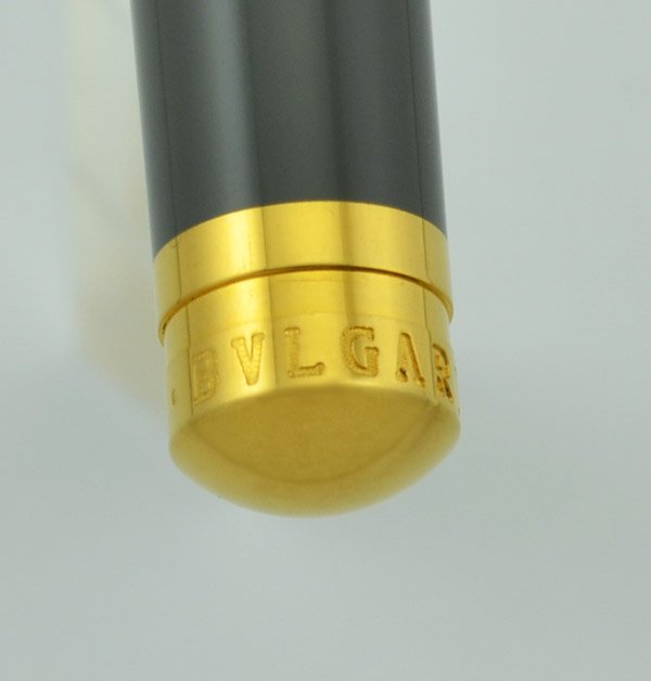 Bulgari Fountain Pen Grey W Gold Cap 18k Medium Nib Near Mint 